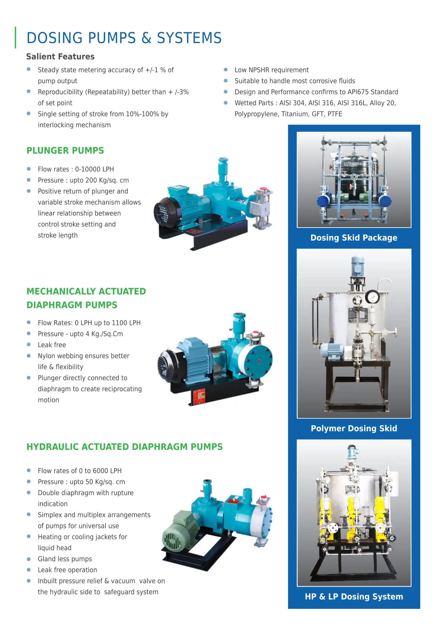 Dosing pumps and systems